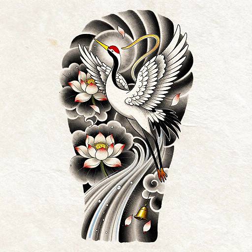 Neo-Traditional Crane Maiden Tattoo