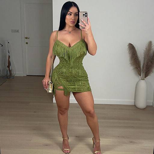Curvy Woman Mirror Selfie in Green Dress