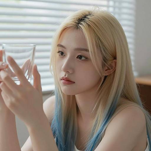 Young Woman with Striking Hair and Glass