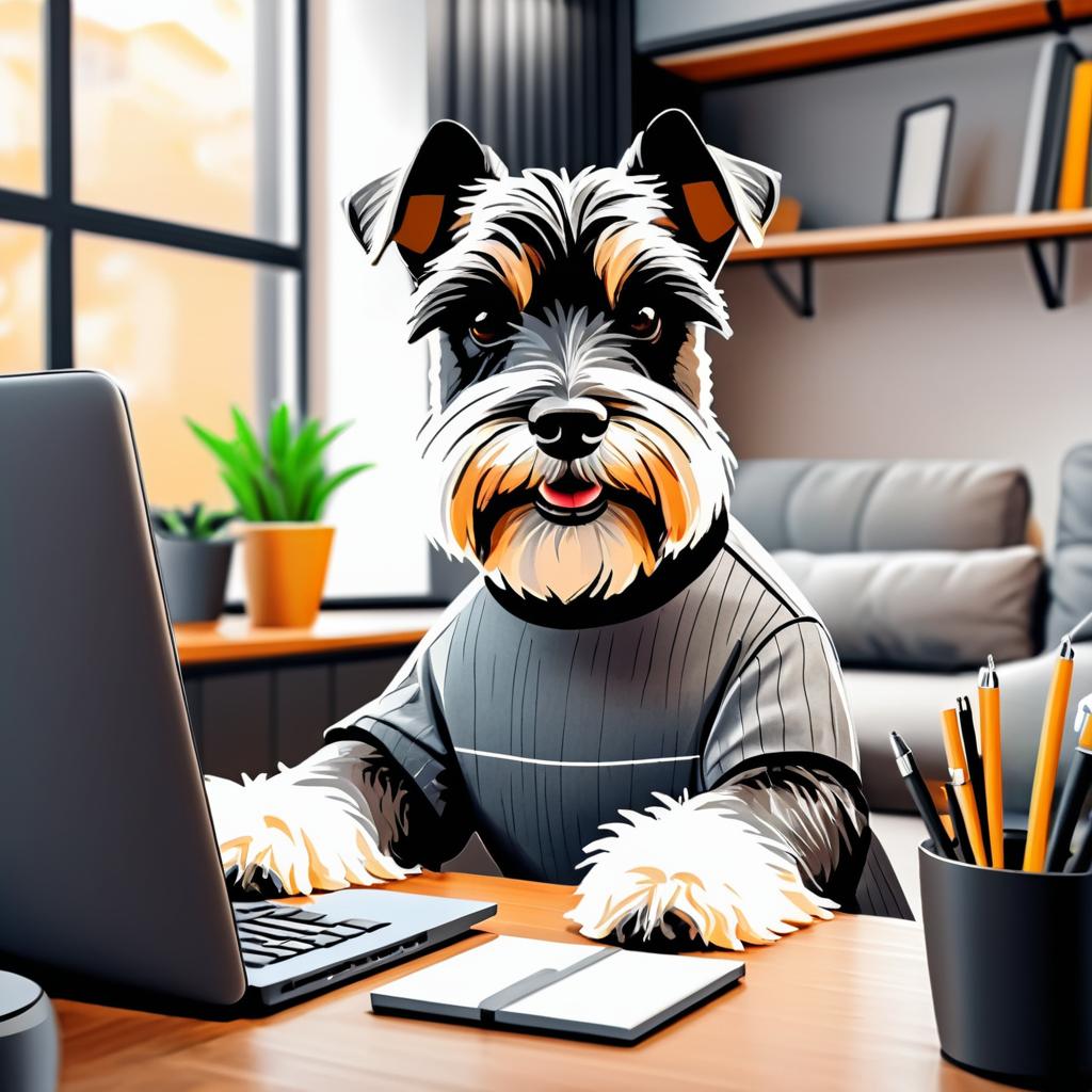 Schnauzer Remote Work with Sarcastic Smile