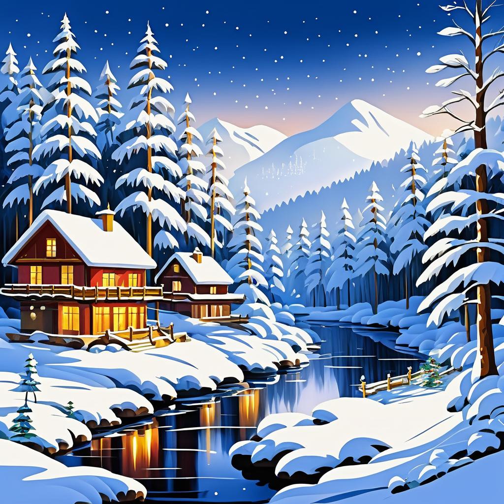 Festive Snowy Forests in Traditional Art