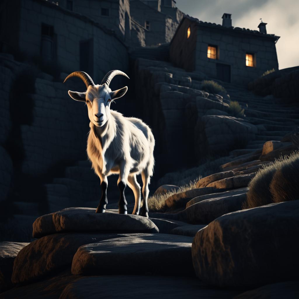 Moody Goat in Dramatic Lighting