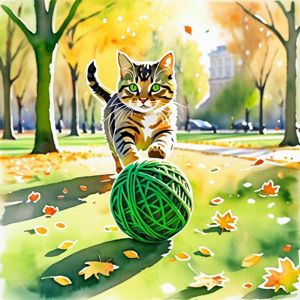 Autumn Tabby Cat in Park Scene