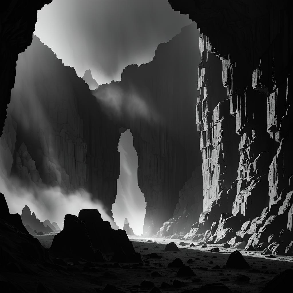 Mysterious Magma Caverns in Monochrome