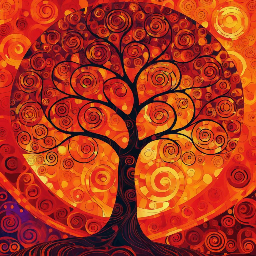 Autumn Tree in Klimt's Neon Style