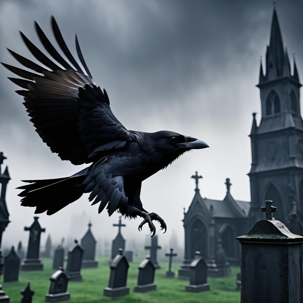 Raven Over Gothic Graveyard in UHD