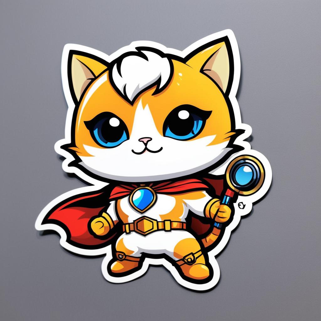 Adorable Cat Superhero Sticker Design