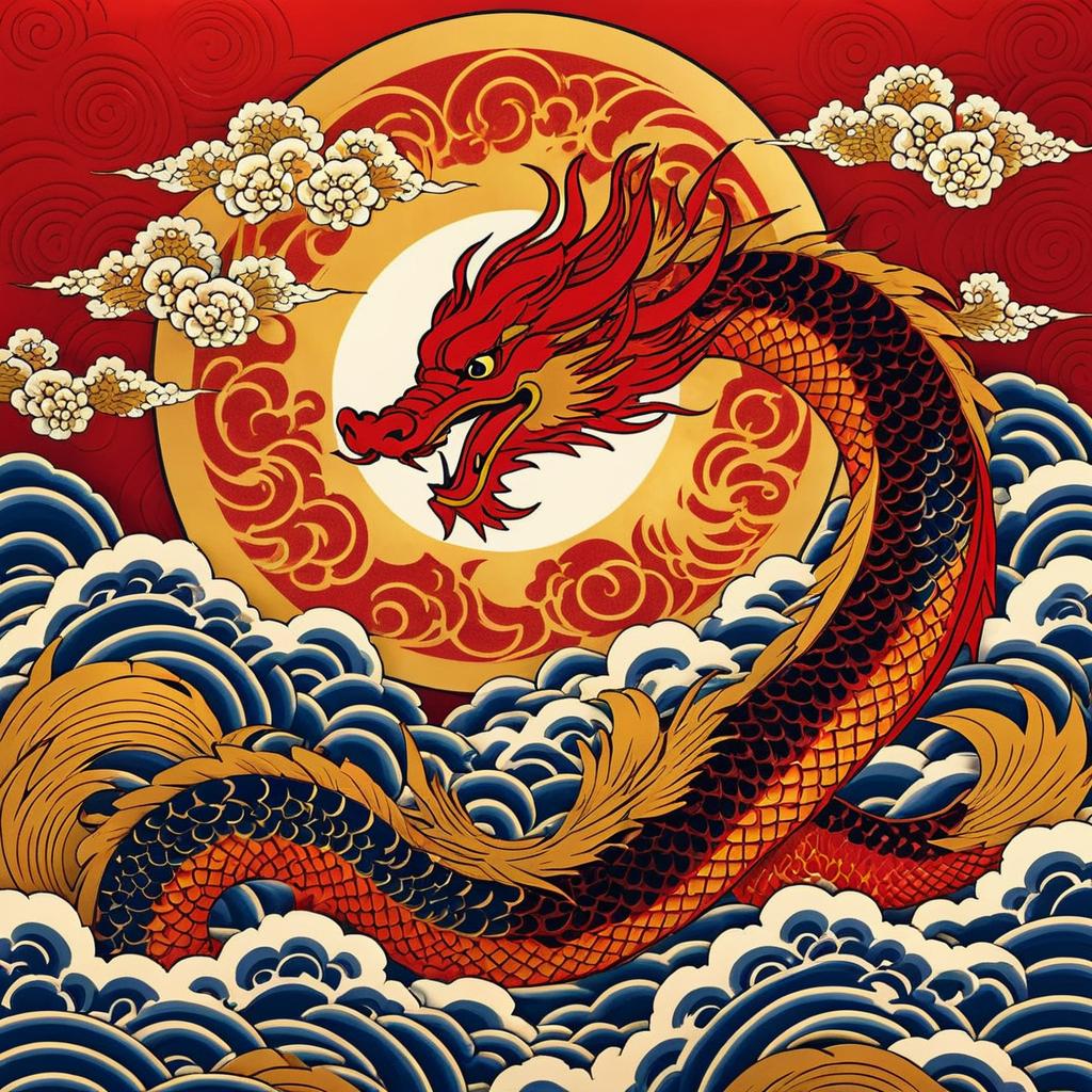 Vibrant Dragon and Phoenix Art Print