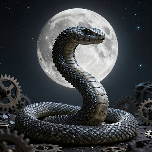 Mechanical Serpent Coiling Moonlit Cosmos