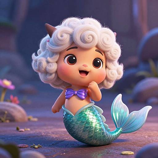 Fluffy Mermaid Fantasy Illustration