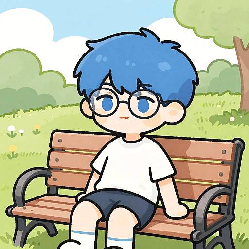 Whimsical Blue-Haired Cartoon Character