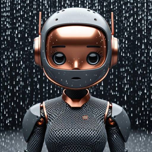 Cute Robot Girl in Copper and Grey with Digital Rain