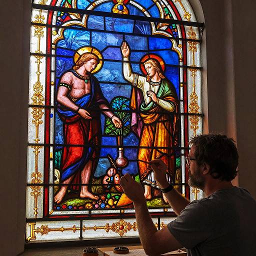 Stained Glass Artist Designing Religious Scene