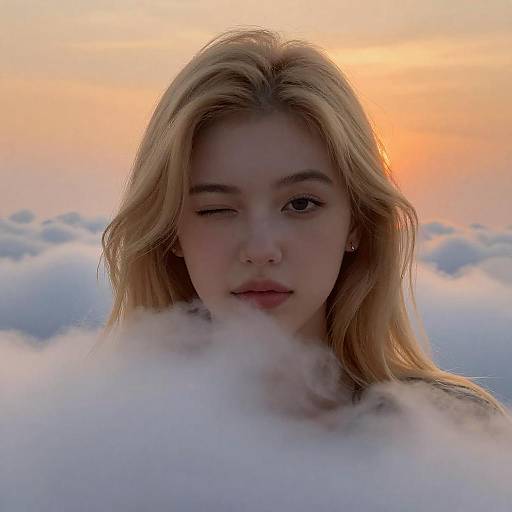 Sunset Serenity: Woman in Clouds