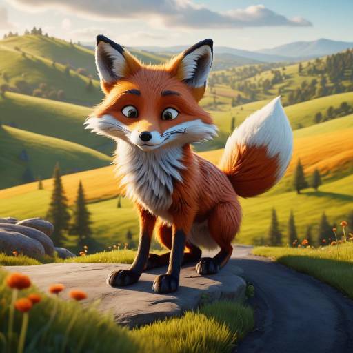 Whimsical Fox Painting a Vibrant Landscape Whimsical Fox Painting a Vibrant Landscape