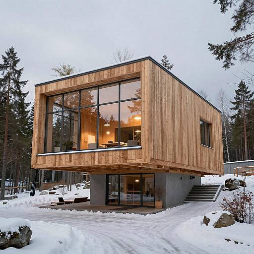 Scandinavian Cantilevered Timber Pavilion in Snow