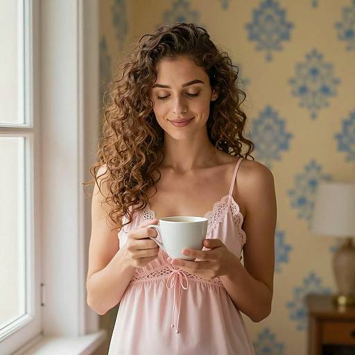 Serene Woman in Lace Nightgown by Window