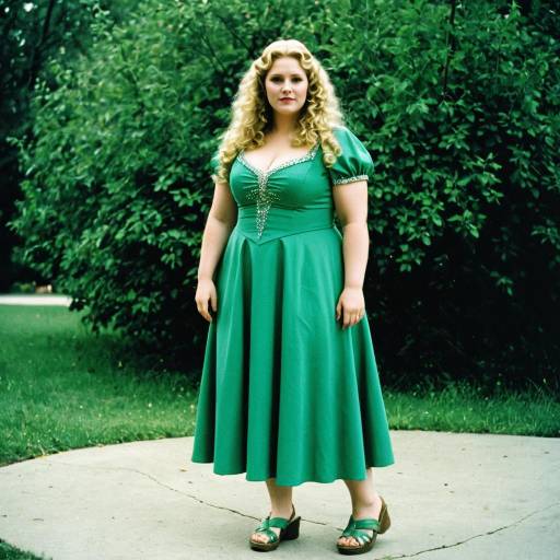 Plus Size Woman in Green Dress Outdoors