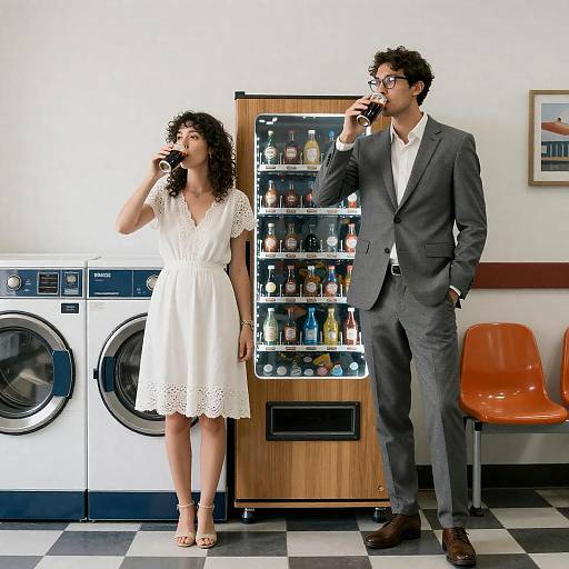 Charming Laundromat Scene with Couple