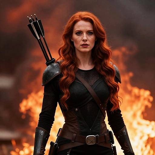 Warrior Woman with Fiery Background