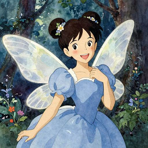 Cheerful Chinese Watercolor Fairy Portrait