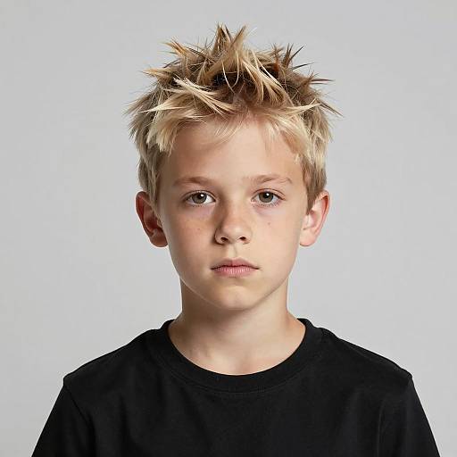Serious young boy with spiky blonde hair