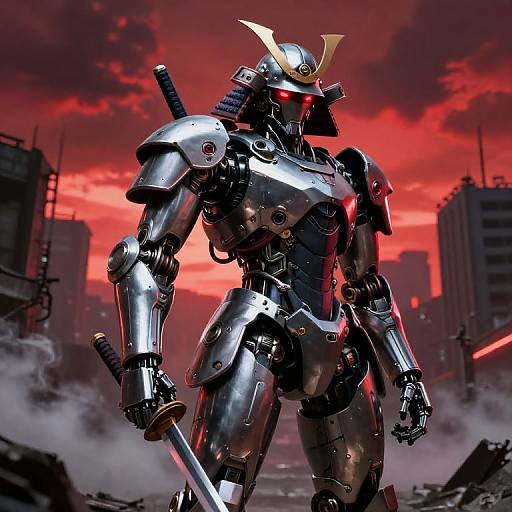 Cyberpunk Samurai Robot with Katana