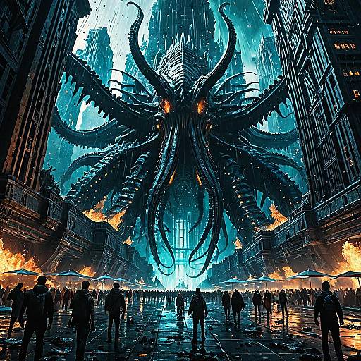 Colossal Leviathan Squid Attacking Underwater City