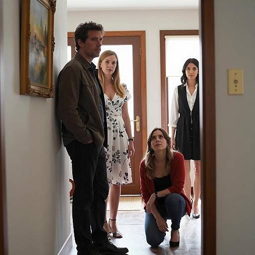 Group of four people in hallway