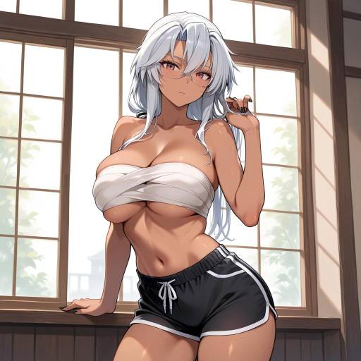 Stylish Dark-Skinned Girl by Window