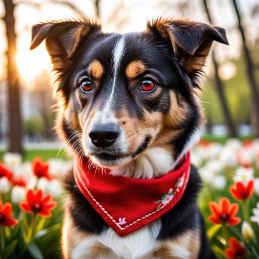 Joyful Puppy in Blooming Spring Park