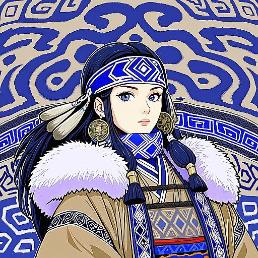 Illustration of Asirpa, golden kamuy in the style of Morino hon