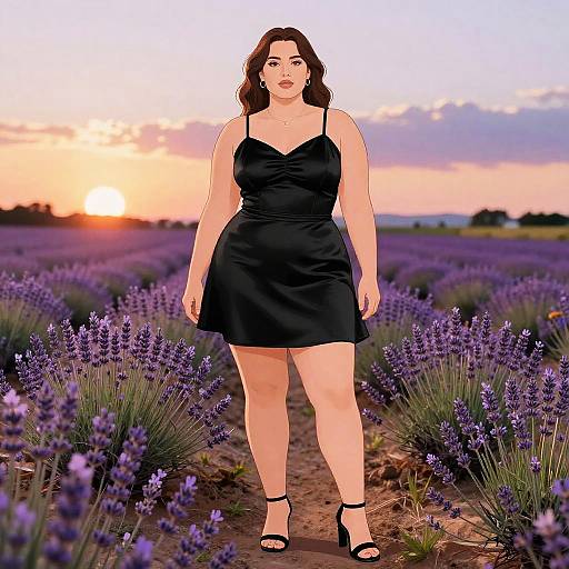Plus-Size Woman in Chic Lavender Field