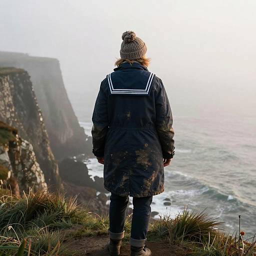 Sailor at Dawn on Foggy Cliff