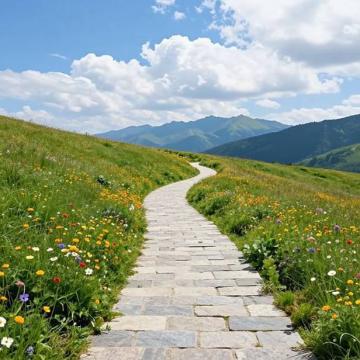 Winding Stone Pathway in Meadow