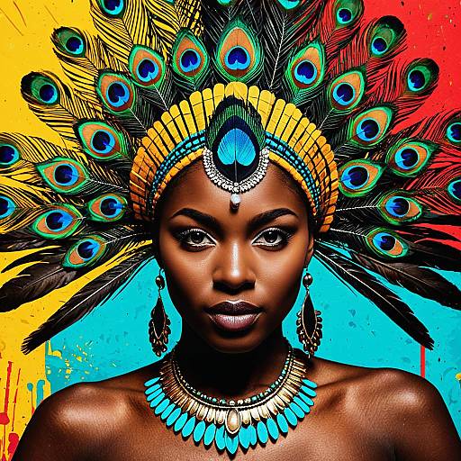 African Princess with Peacock Feather Headdress