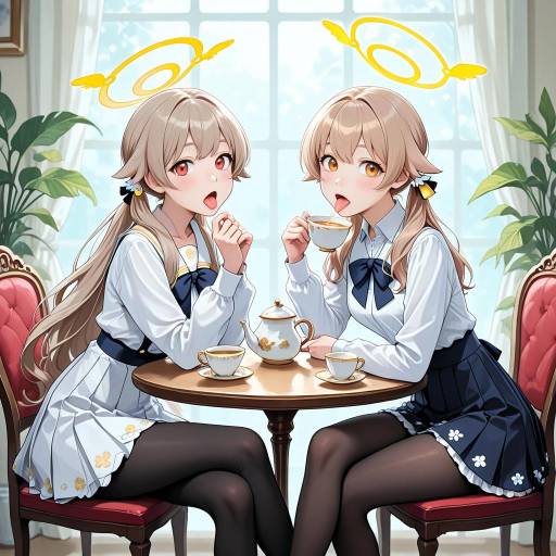 Charming Girls with Halo and Teapot