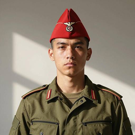 Young Male Soldier in Red Military Cap