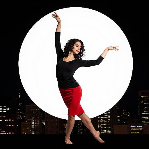 Dancer in Black Dress with Cityscape