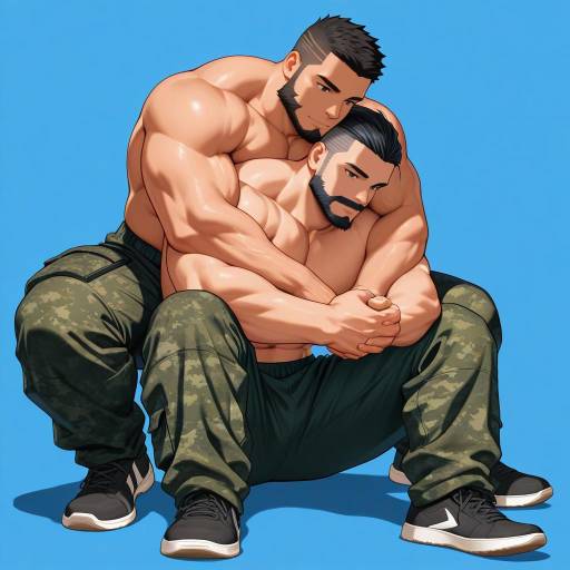 Muscular Boys in Camouflage Pose Muscular Boys in Camouflage Pose