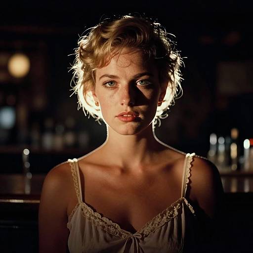 Energetic Blonde Portrait in Dive Bar