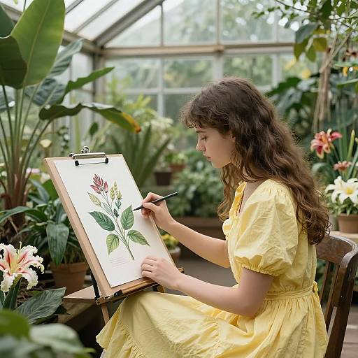 Girl Painting Botanical Illustration