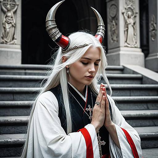 Ethereal Woman with Horns in Meditative Pose