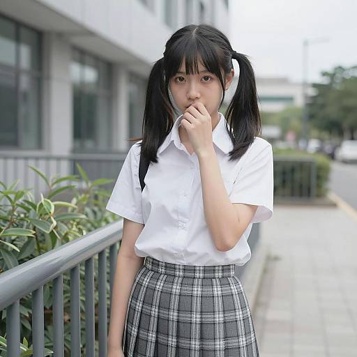 Casual Asian Woman by Modern Architecture