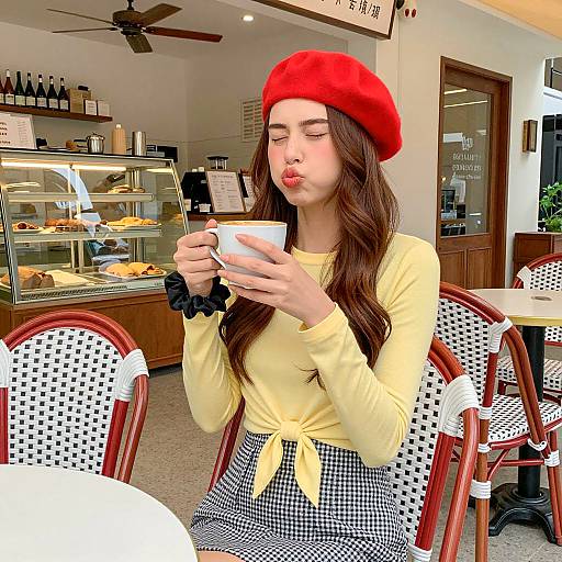 Charming Café Scene with Stylish Woman