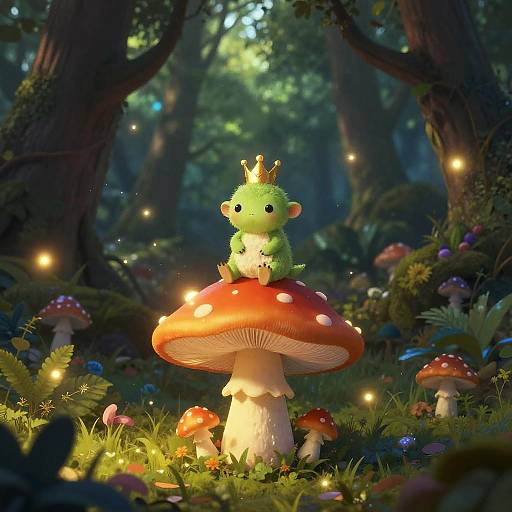 Whimsical Frog on Magical Mushroom