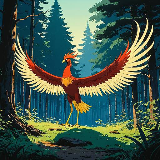 Ethereal Phoenix in Ghibli Forest Scene