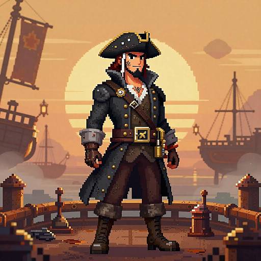 Dithered Sky Pirate Captain at Sunset