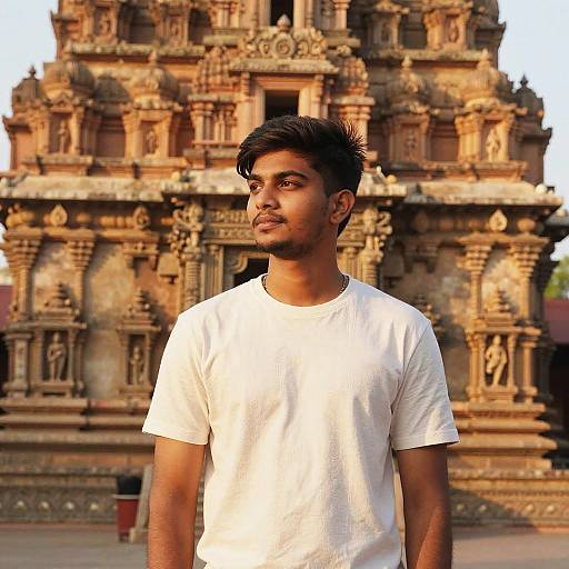 Young Indian Man at Ancient Temple