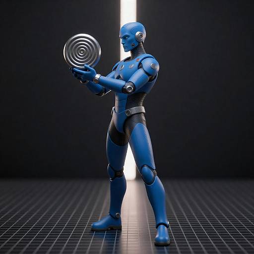 Futuristic Blue Humanoid with Spiral Object